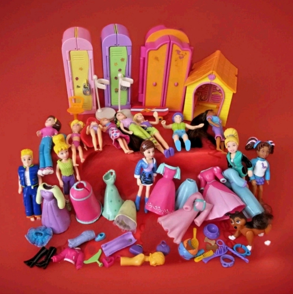 VTG Poly Pocket Dolls, Rubber Clothes, Accessories Lot **READ**